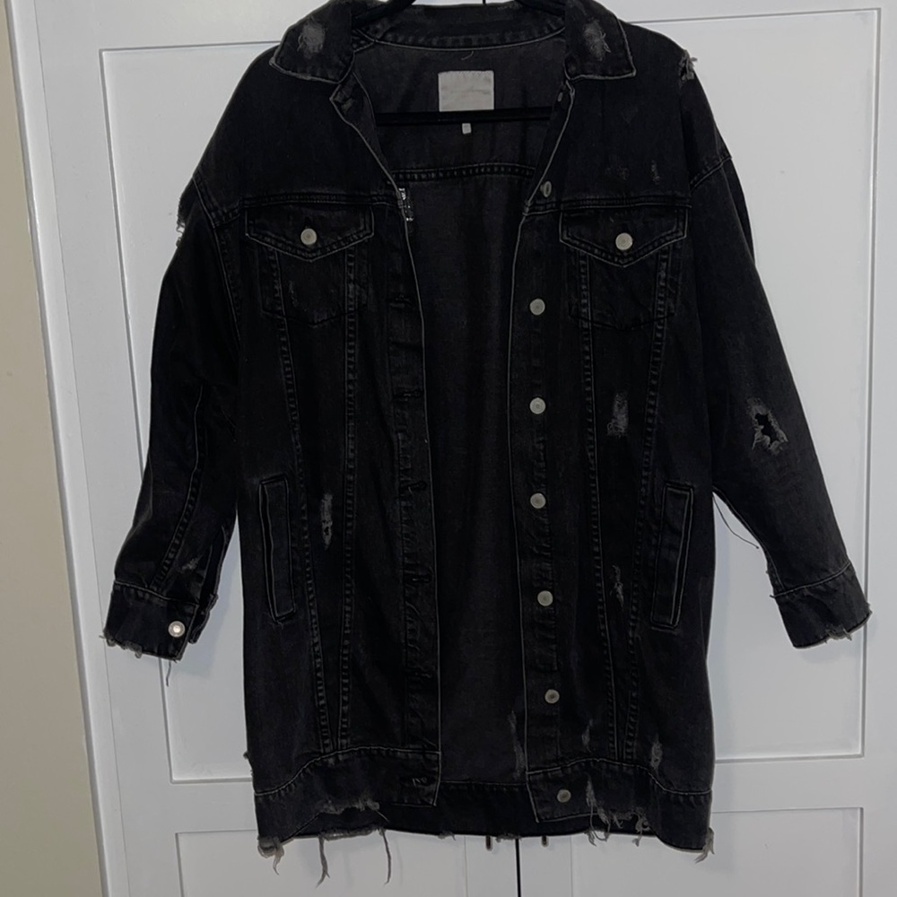 Zara distressed black denim jacket